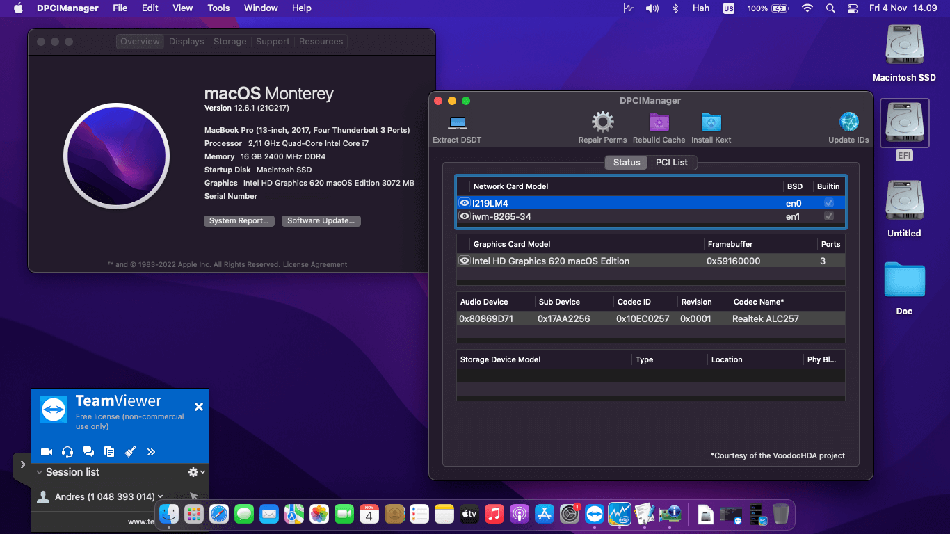 Success Hackintosh macOS Monterey 12.6.1 Build 21G217 in Lenovo Thinkpad X280